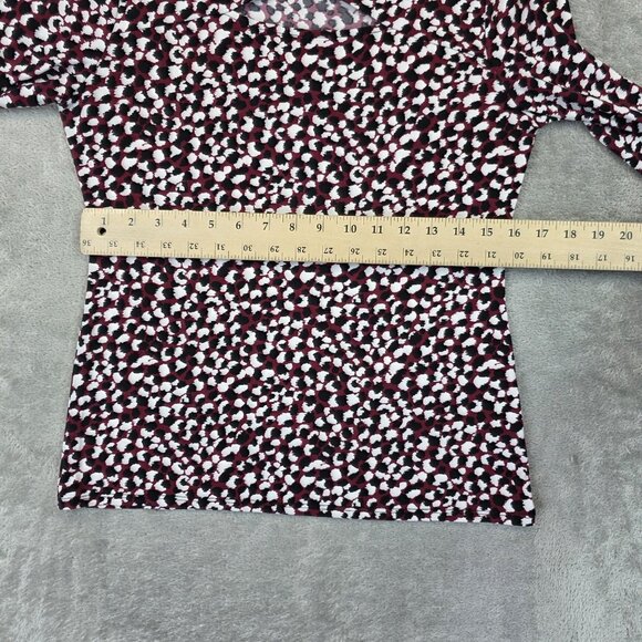 Vince Camuto Shirt Womens Medium Pink Black Animal Print Keyhole 3/4 Sleeve Top - Picture 6 of 9